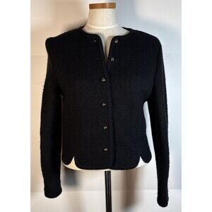 Vintage Carroll Reed Size 10/8 Black Wool Cardigan Sweater Jacket Quiet Luxury